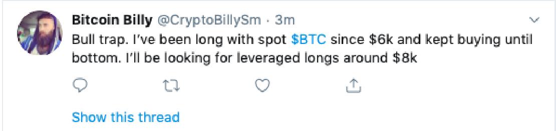 Bitcoin Billy twitter bejegyzése a bitcoin árfolyamról. 